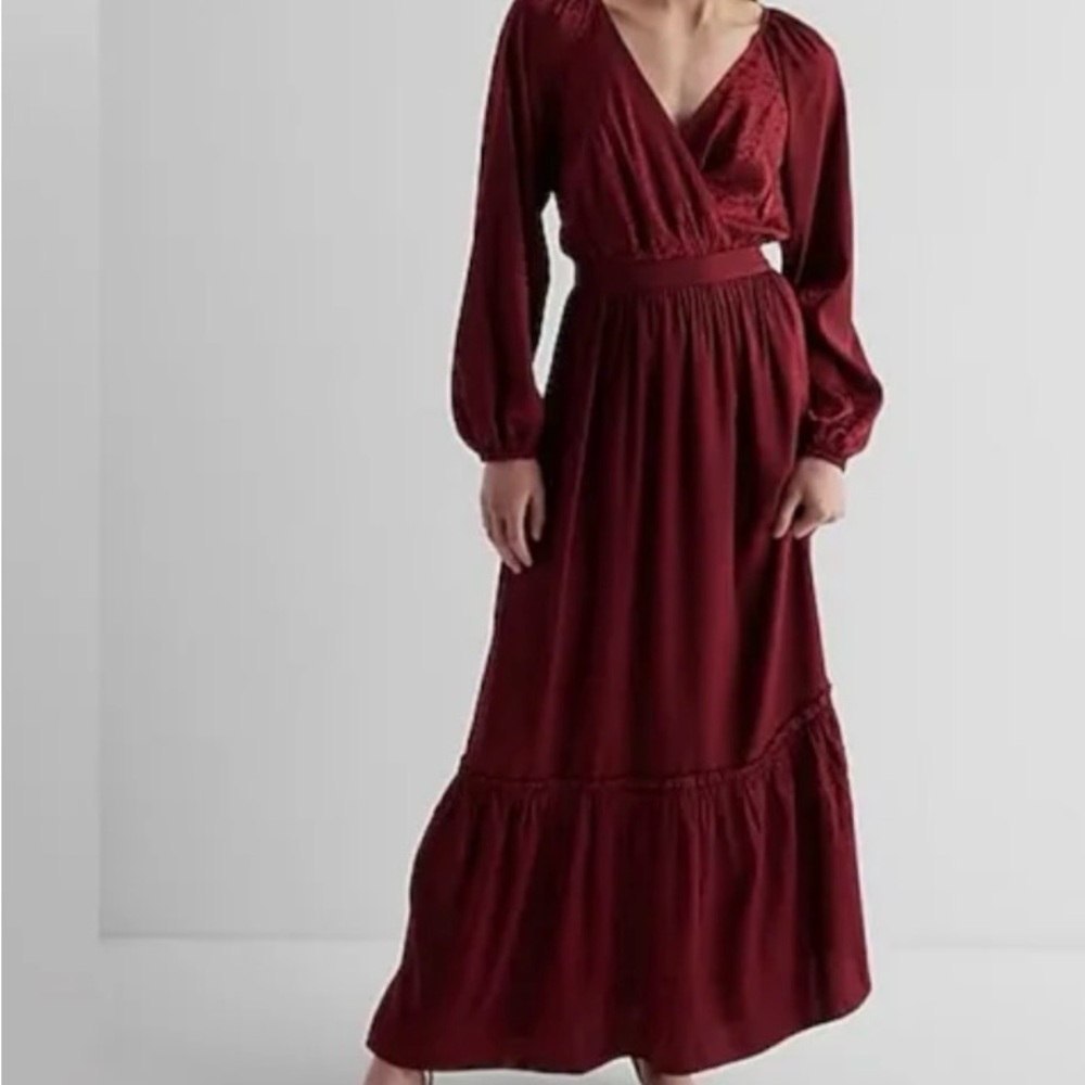 Express Deep Red Long Sleeve Dress